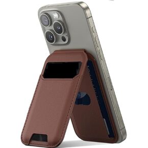 Magnetic Wallet, Compatible with MagSafe Wallet, iPhone Wallet with Adjustable Stand, for iPhone 15/14/13/12 Series, Not for iPhone Mini, 6 Card Holder, Genuine Leather (Brown)