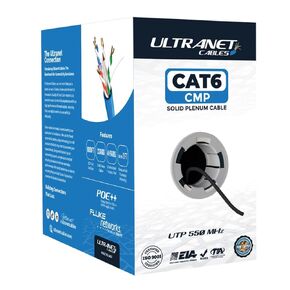 Cat6 Plenum (CMP) 1000ft Cable | 23AWG 100% Solid Copper Conductors | 550 MHz, 4 Pair UTP | Fluke DSX-8000 Tested up to 100 Meters | PoE++ (4PPoE) Premium Certified Solution (Black)
