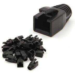 VCE 30-Pack Cat6A/Cat7 Ethernet RJ45 Boots Strain Relief Boots Cable Cap Connector Plug Cover Soft Plastic -Black