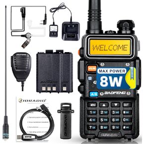 BaoFeng Radio (Upgraded from BaoFeng UV-5R) 8Watt Ham Radio Handheld with Extra 1800mAh Battery and 771 Long Antenna Dual Band Walkie Talkies Two Way Radio Includes Full Kit Black
