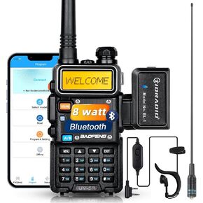 BaoFeng Radio (Upgraded from BaoFeng UV-5R) 8Watt Ham Radio Handheld with Extra 1800mAh Battery and 771 Long Antenna Dual Band Walkie Talkies Two Way Radio Includes Full Kit Black