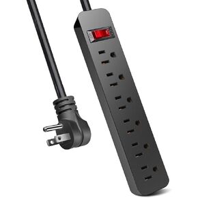 EXTRASTAR 6 Outlets Power Strip, 6 Ft Extension Cord 1875W,15A Build-in Circuit Breaker, Mountable, Thin Flat Plug, Desktop Charging Station for Home School Office, White