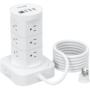 Surge Protector Power Strip Tower - 12 Widely Outlets with 4 USB Ports (1 USB C), 6FT Heavy Duty Extension Cord, Flat Multi Plug Outlet Extender Overload Protection for Home Office