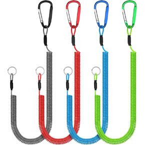 4Pcs Heavy Duty Fishing Lanyard, Retractable Tool Lanyard, Steel Wire Coiled Lanyard, Kayak Fishing Accessories, Fly Fishing Tools, Fishing Gear Lanyard Tether Accessories with Alloy Carabiner Clip