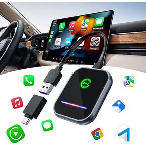 2 in 1 Wireless CarPlay Adapter 2024 Upgraded, Wireless CarPlay & Android Auto Adapter Converts Factory Wired CarPlay to Wireless, Car Play Magic Box for Cars from 2016 and iOS 10+ Plug and Play