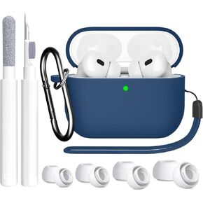 SUPFINE Compatible with AirPods Pro 2nd Generation Case(2023/2022/2019), Soft Silicone Protection AirPod Pro Case Cover(USB-C/Lightning Cable) with Cleaner kit&EarTips, Front LED Visible-Light,Black