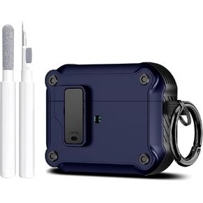 Maxjoy for AirPods Case, Carbon Fiber Secure Lock Clip Full Body Shockproof Hard Shell Protective Case Cover with Keychain for AirPod 1st and 2nd Generation Wireless Charging Case, Black