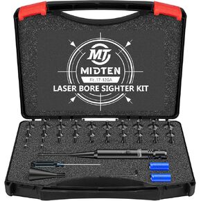 MidTen Laser Bore Sight Kit with Button Switch, Professional Red/Green Laser Bore Sighter with 32 Adapters for 0.17 to 12GA Calibers, Powerful Hunting Equipment