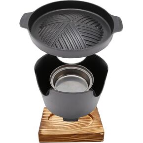7" Single Person Grill Japanese Mini Hibachi Grill Mini Tabletop Portable Grill Korean BBQ Charcoal Grill Heavy Duty Cast Aluminum Grill Platter