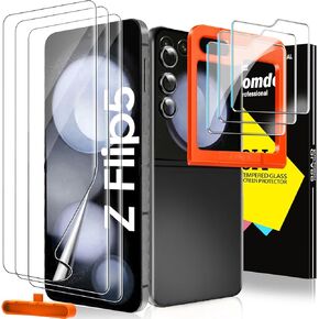 Milomdoi [9 in 1] for Samsung Galaxy Z Flip 5 Screen Protector, 3 Pack Inner Screen Flexible Film + 3 Pack Tempered Glass Back Screen Protector + 3 Pack Camera Protector with Easy Installation Frame