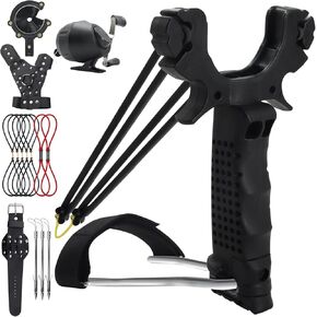 Fishing Slingshot with Reel Folding Slingshot Fishing Kit with Wrist Support and 3 Pcs Slingshot Darts Hunting Shingshot for Fishing Target Practice