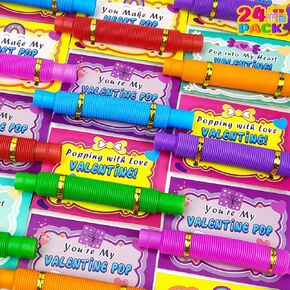 Valentines Day Gifts Exchange Cards for Kids School Bulk, 36 Pack Pop Tubes Fidget Toys for Toddlers, Valentines Goodie Bag Stuffers Party Favors Class Prizes Treats for Boys Girls