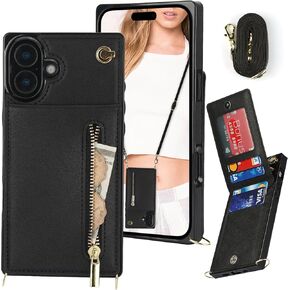 Crossbody Zipper Wallet Case for iPhone 16 Plus 6.7" with Card Holder, Lanyard Purse Cover [Removable Shoulder Strap] with Kickstand Function for Apple iPhone 16 Plus Zip-Rose Gold