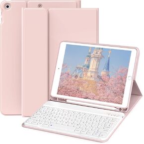 Keyboard Case for iPad 9th Generation 2021/iPad 8th Gen 2020/iPad 7th Gen 2019 with Pencil Holder, Folio Detachable Wireless Bluetooth Keyboard & Flip Stand Case for iPad 10.2 Inch, Pink