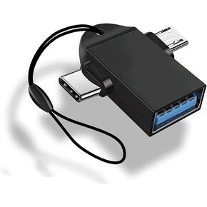 2 in 1 OTG Converter USB 3.0 to Micro USB and Type C Adapter with Lanyard,Used for U Disk Mouse Laptop Mobile Phones or Tablets (1, Black)