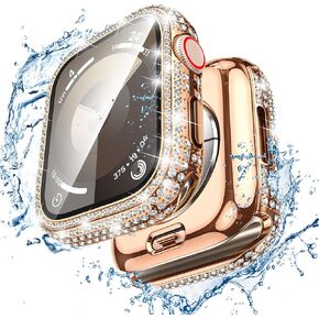 [2-in-1] LETOID Waterproof Case for Apple Watch Ultra/Ultra 2 Screen Protector 49mm, Women Bling Diamond Front Hard Glass Protective Case with Back Bumper Cover Accessories for iWatch