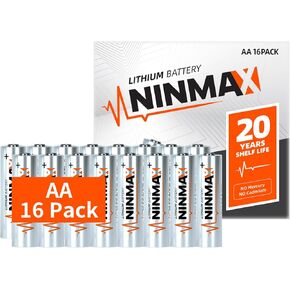 NINMAX® Lithium AA Batteries 16 Pack, 3500mAh 1.5V Longest Lasting Double A Battery for High-Tech Devices【Non-Rechargeable】