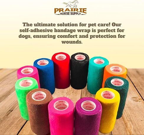 شريط تغليف بيطري من Prairie Horse Supply (ألوان متنوعة) (6 عبوات) (عرض 3 بوصات) شريط تغليف بيطري طبي للإسعافات الأولية لاصق ذاتي للالتواء والتورم في الكاحل in Kuwait