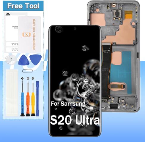(OLED) Screen Replacement for Samsung Galaxy S20 Ultra 5G/ S20 Ultra 4G SM-G988U, SM-G988A, SM-G988W LCD Display Touch Digitizer Assembly with Tools(Sliver with Frame) in Saudi Arabia