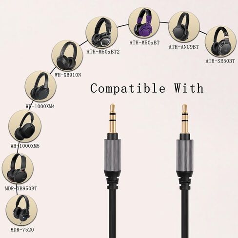 FAAEAL WH-1000XM5 Audio Cable Compatible with Sony WH-1000XM4/XM3 MDR-1AM2 Technica ATH-M50xBT ATH-ANC7B Headphones,in-line mic Control Extension Aux Cord 4.9ft w/mic in Saudi Arabia