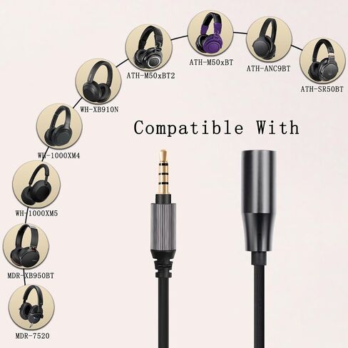 FAAEAL WH-1000XM5 Audio Cable Compatible with Sony WH-1000XM4/XM3 MDR-1AM2 Technica ATH-M50xBT ATH-ANC7B Headphones,in-line mic Control Extension Aux Cord 4.9ft w/mic in Kuwait