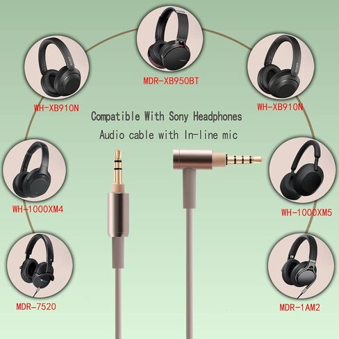 FAAEAL WH-1000XM5 Audio Cable Compatible with Sony WH-1000XM4/XM3 MDR-1AM2 Technica ATH-M50xBT ATH-ANC7B Headphones,in-line mic Control Extension Aux Cord 4.9ft w/mic in Kuwait