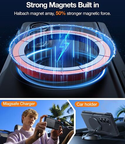 TORRAS Magnetic Armor Stand for Samsung Galaxy Z Fold 6 Case with S Pen Holder, [MIL-Grade Hinge Protection] [Compatible with MagSafe] [Invisible Kickstand], Slim Case for Galaxy Z Fold 6 Case, Black in Saudi Arabia