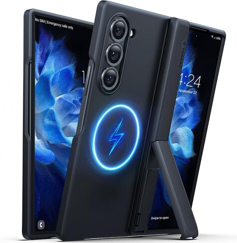 TORRAS Magnetic Armor Stand for Samsung Galaxy Z Fold 6 Case with S Pen Holder, [MIL-Grade Hinge Protection] [Compatible with MagSafe] [Invisible Kickstand], Slim Case for Galaxy Z Fold 6 Case, Black in Saudi Arabia