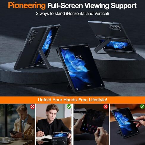 TORRAS Magnetic Armor Stand for Samsung Galaxy Z Fold 6 Case with S Pen Holder, [MIL-Grade Hinge Protection] [Compatible with MagSafe] [Invisible Kickstand], Slim Case for Galaxy Z Fold 6 Case, Black in Saudi Arabia