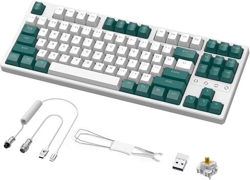 لوحة مفاتيح الألعاب الميكانيكية اللاسلكية ZIYOU LANG K87 TKL RGB بإضاءة خلفية، وضع ثلاثي 2.4 جيجا هرتز/بلوتوث 5.0/سلكي مع كابل USB C ملفوف، مفاتيح صفراء قابلة للتبديل السريع ولوحة مفاتيح قابلة لإعادة الشحن للكمبيوتر المحمول in Kuwait