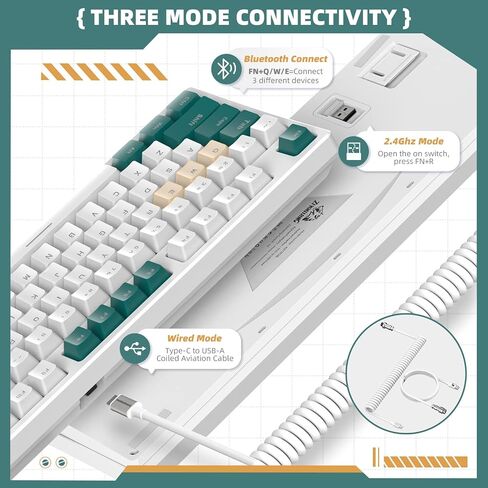 لوحة مفاتيح الألعاب الميكانيكية اللاسلكية ZIYOU LANG K87 TKL RGB بإضاءة خلفية، وضع ثلاثي 2.4 جيجا هرتز/بلوتوث 5.0/سلكي مع كابل USB C ملفوف، مفاتيح صفراء قابلة للتبديل السريع ولوحة مفاتيح قابلة لإعادة الشحن للكمبيوتر المحمول in Kuwait