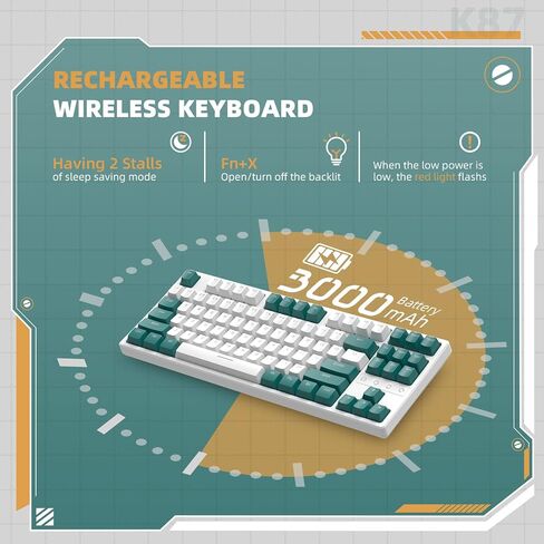 لوحة مفاتيح الألعاب الميكانيكية اللاسلكية ZIYOU LANG K87 TKL RGB بإضاءة خلفية، وضع ثلاثي 2.4 جيجا هرتز/بلوتوث 5.0/سلكي مع كابل USB C ملفوف، مفاتيح صفراء قابلة للتبديل السريع ولوحة مفاتيح قابلة لإعادة الشحن للكمبيوتر المحمول in Kuwait