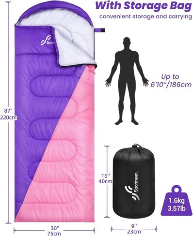 حقيبة نوم سبورتنير، أكياس نوم دافئة للطقس البارد 3-4 مواسم للبالغين والأطفال والأولاد والبنات مع كيس ضغط - ملحقات معدات التخييم الأساسية خفيفة الوزن وحقائب الظهر والمشي لمسافات طويلة in Kuwait
