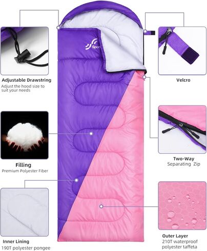 حقيبة نوم سبورتنير، أكياس نوم دافئة للطقس البارد 3-4 مواسم للبالغين والأطفال والأولاد والبنات مع كيس ضغط - ملحقات معدات التخييم الأساسية خفيفة الوزن وحقائب الظهر والمشي لمسافات طويلة in Kuwait