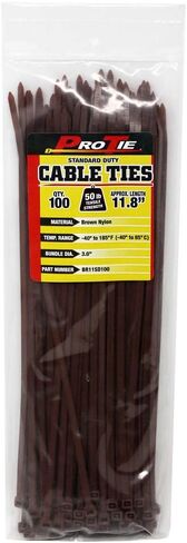 Pro Tie Standard Duty, Self-Locking UV Nylon Cable Wire Ties for Indoor Use |11.8-Inch, 50 lbs. Tensile Strength, Brown Nylon, 100-Pack (PN: BR11SD100) in Kuwait