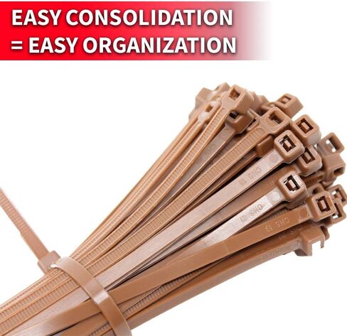 Pro Tie Standard Duty, Self-Locking UV Nylon Cable Wire Ties for Indoor Use |11.8-Inch, 50 lbs. Tensile Strength, Brown Nylon, 100-Pack (PN: BR11SD100) in Kuwait