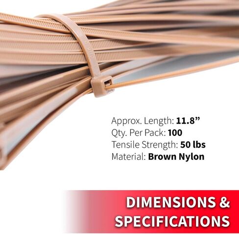 Pro Tie Standard Duty, Self-Locking UV Nylon Cable Wire Ties for Indoor Use |11.8-Inch, 50 lbs. Tensile Strength, Brown Nylon, 100-Pack (PN: BR11SD100) in Kuwait