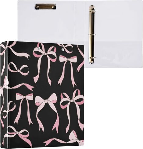 3 Ring Binder 1.5 Inch Pink Ribbon Bows Love Clipboards Binders with Interior Pockets Round Ring Binder for Office Supplies and School in Kuwait