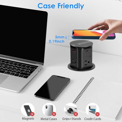 ANNQUAN 3.15" Pop Up Countertop Outlet with 15W Wireless Charger,Max 20W Power Delivery,800J Surge Protection,Pop Up Electrical Outlet with 4 Outlets 4 USB Ports for Home Office(ETL Listed) in Saudi Arabia
