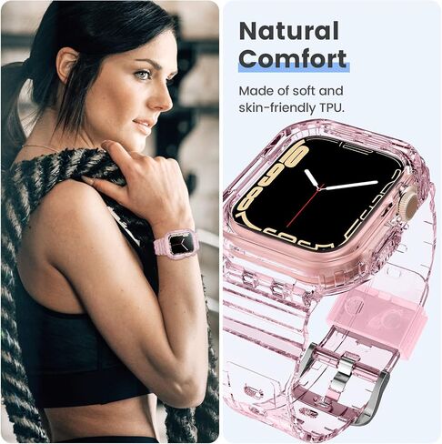 Tensea لساعة Apple Watch Band 38mm 40mm 41mm 42mm 44mm 45mm 46mm 49mm للنساء والرجال، حزام ناعم لطيف مع حافظة ممتصة للصدمات، ملحقات سوار معصم رائعة لسلسلة iWatch Ultra SE2 10 9 8 7 SE 6 5 4 3 2 1 in Kuwait