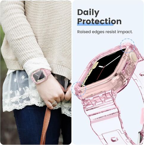 Tensea لساعة Apple Watch Band 38mm 40mm 41mm 42mm 44mm 45mm 46mm 49mm للنساء والرجال، حزام ناعم لطيف مع حافظة ممتصة للصدمات، ملحقات سوار معصم رائعة لسلسلة iWatch Ultra SE2 10 9 8 7 SE 6 5 4 3 2 1 in Kuwait
