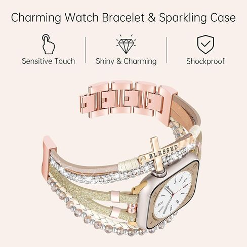 Boho Bracelet & Case Compatible with Apple Watch Band 40mm 44mm 45mm 41mm 38mm 42mm Women, Handmade Multilayer Leather Wrap Strap with Glitter Bumper for iWatch Series 9 8 7 6 5 4 3 2 1 SE in Kuwait