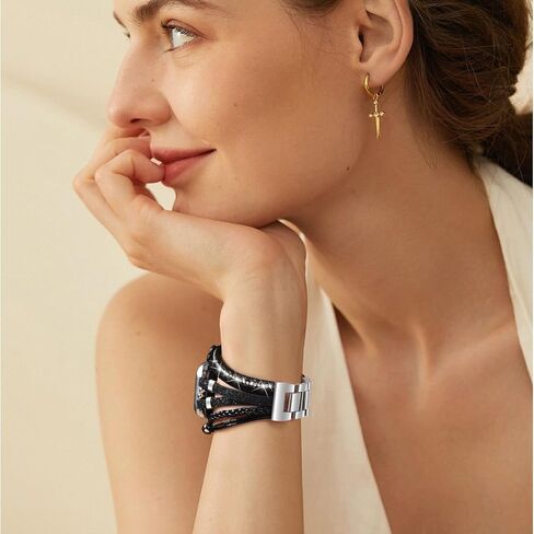 سوار وحافظة Boho متوافقة مع سوار ساعة Apple 40 مم 44 مم 45 مم 41 مم 38 مم 42 مم للنساء، حزام تغليف جلدي متعدد الطبقات مصنوع يدويًا مع مصد لامع لسلسلة iWatch 9 8 7 6 5 4 3 2 1 SE in Saudi Arabia