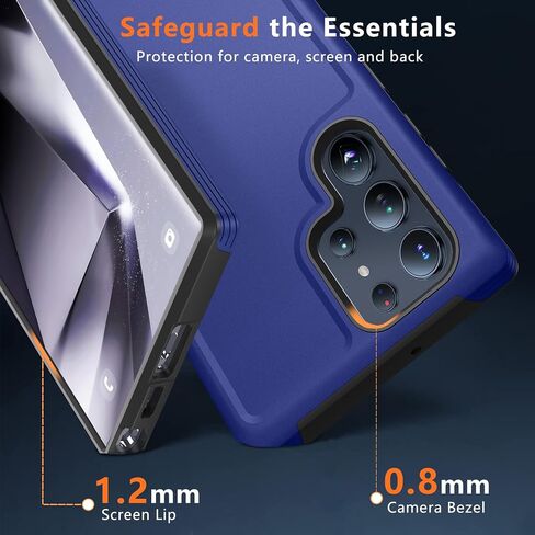 جراب لهاتف Galaxy S23 Ultra بطبقة حماية مزدوجة من البولي كربونات وممتص للصدمات ناعم، حماية ضد الصدمات، ملمس جلد غير لامع، مقاوم للخدش، مضاد لبصمات الأصابع، مضاد للانزلاق، أسود، MUS-QL-07-01 in Kuwait