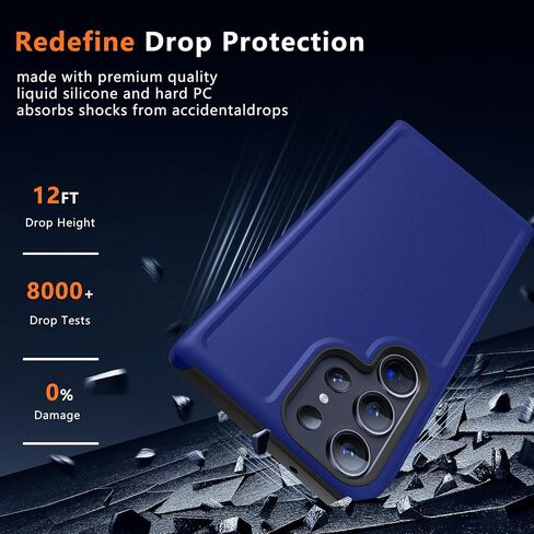 جراب لهاتف Galaxy S23 Ultra بطبقة حماية مزدوجة من البولي كربونات وممتص للصدمات ناعم، حماية ضد الصدمات، ملمس جلد غير لامع، مقاوم للخدش، مضاد لبصمات الأصابع، مضاد للانزلاق، أسود، MUS-QL-07-01 in Kuwait
