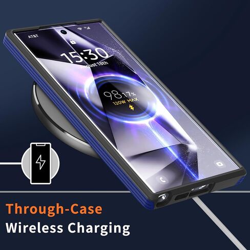 جراب لهاتف Galaxy S23 Ultra بطبقة حماية مزدوجة من البولي كربونات وممتص للصدمات ناعم، حماية ضد الصدمات، ملمس جلد غير لامع، مقاوم للخدش، مضاد لبصمات الأصابع، مضاد للانزلاق، أسود، MUS-QL-07-01 in Kuwait