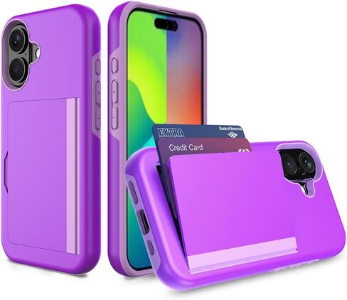 for iPhone 16 Plus Case with Card Holder,Credit Card Slot Protective Wallet Case - Pink in Saudi Arabia