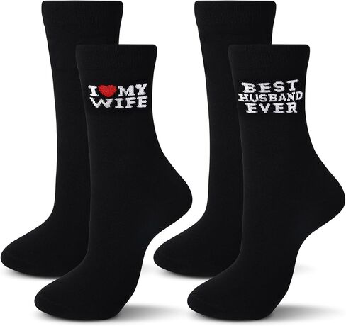 Haysandy 2 Pairs I Heart Love My Wife Girlfriend Socks Best Boyfriend Husband Ever Socks for Christmas Valentine's Day Gifts in Kuwait
