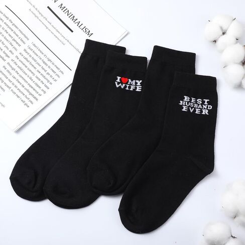 Haysandy 2 Pairs I Heart Love My Wife Girlfriend Socks Best Boyfriend Husband Ever Socks for Christmas Valentine's Day Gifts in Kuwait