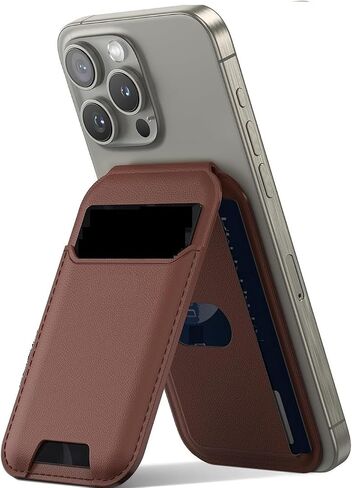 Magnetic Wallet, Compatible with MagSafe Wallet, iPhone Wallet with Adjustable Stand, for iPhone 15/14/13/12 Series, Not for iPhone Mini, 6 Card Holder, Genuine Leather (Brown) in Saudi Arabia